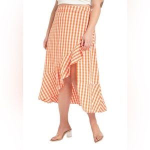 Eloquii Gingham Orange White Ruffle Skirt Flounce A Line Size 16 NWT